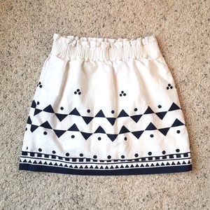 White & Navy Geometric Pattern Skirt Elastic Waist